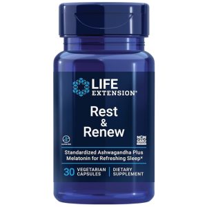 Life Extension Rest & Renew – Ashwagandha + Melatonin Sleep Support, 30 Vegetarian Capsules