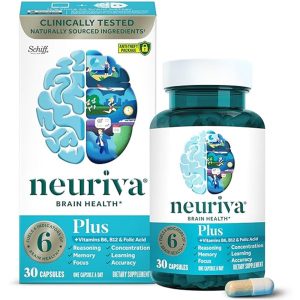 Neuriva Plus Brain Health Supplement – 30 Capsules with Vitamins B6, B12 & Folic Acid